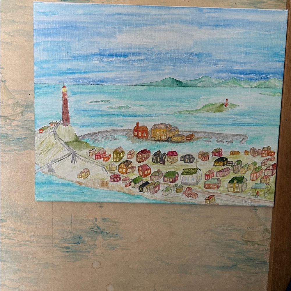 Seaside Village Canvas Art with Lighthouse